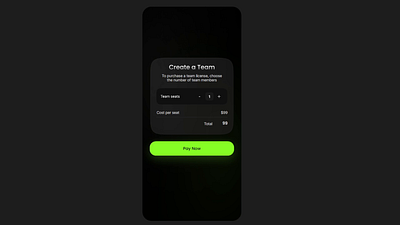 Team License Purchase UI ai animation branding checkout clean dark mode digital dollar figma graphic design green dark interface licence mobile design payment purchase sales ui ui ux web design