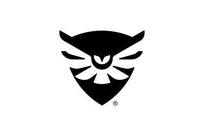 Flying Owl and a Shield Logo badge bird flying knowledge logo minimal owl owl logo shield wisdom