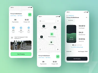Chargeo - car charging station finder app android android app design app app design app interface app ui design application design branding logo charging creative app ev station green ios iphone map minimal app mobile mobile app mobile app design modern app