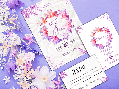 Floral Pattern Wedding Invitation Set editable template etsy graphic design illustration photoshop template wedding card wedding invitation