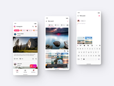 Instagram Redesign andriod app app design case study clear app clear ui design design instagram interface material design minimalist mobile mobile design redesign ui ui design ux