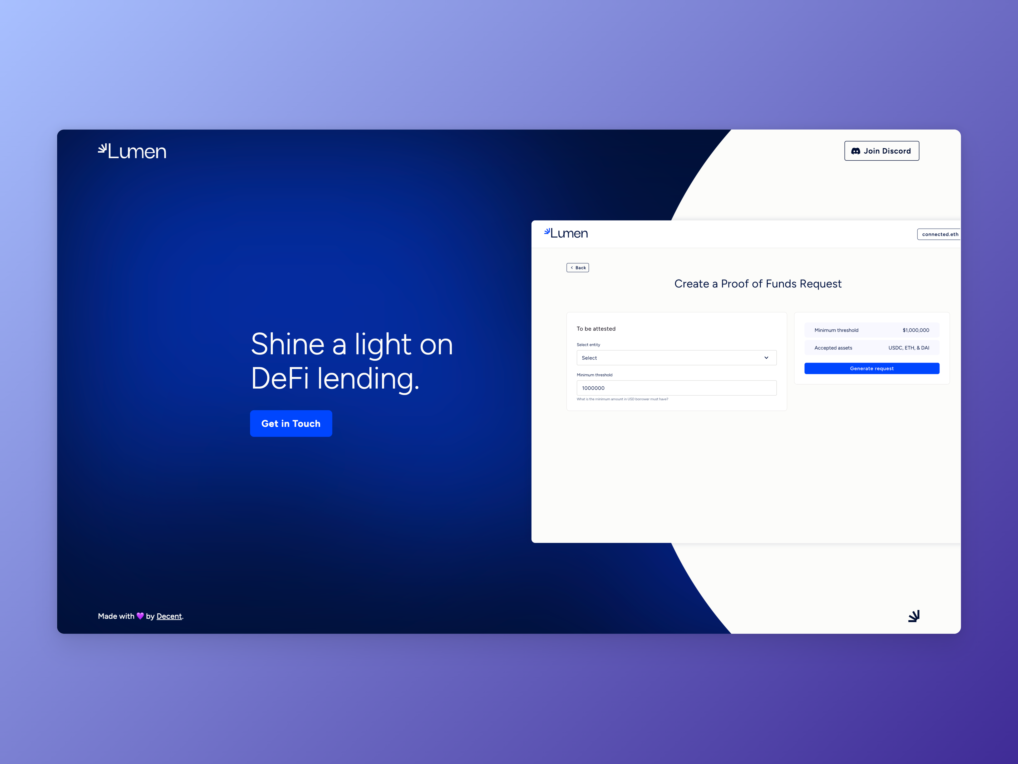 Lumen - Decent DAO animation design figma light webflow