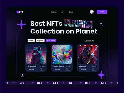 NFT Landing Page bitcoin blockchain crypto crypto art cryptocurrency dark ui eth landing page nft nft marketplace nft website nfts token ui ux web web design web3 website