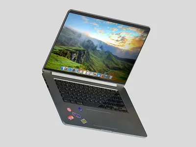 Macbook & Sticker (type A) mockup branding design down download free illustration laptop logo mac macbook mock mock up mockup psd sticker ui ux web