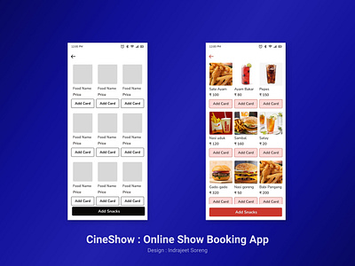 Cineshow : Online Movie Booking App Add Snacks UI branding graphic design ui