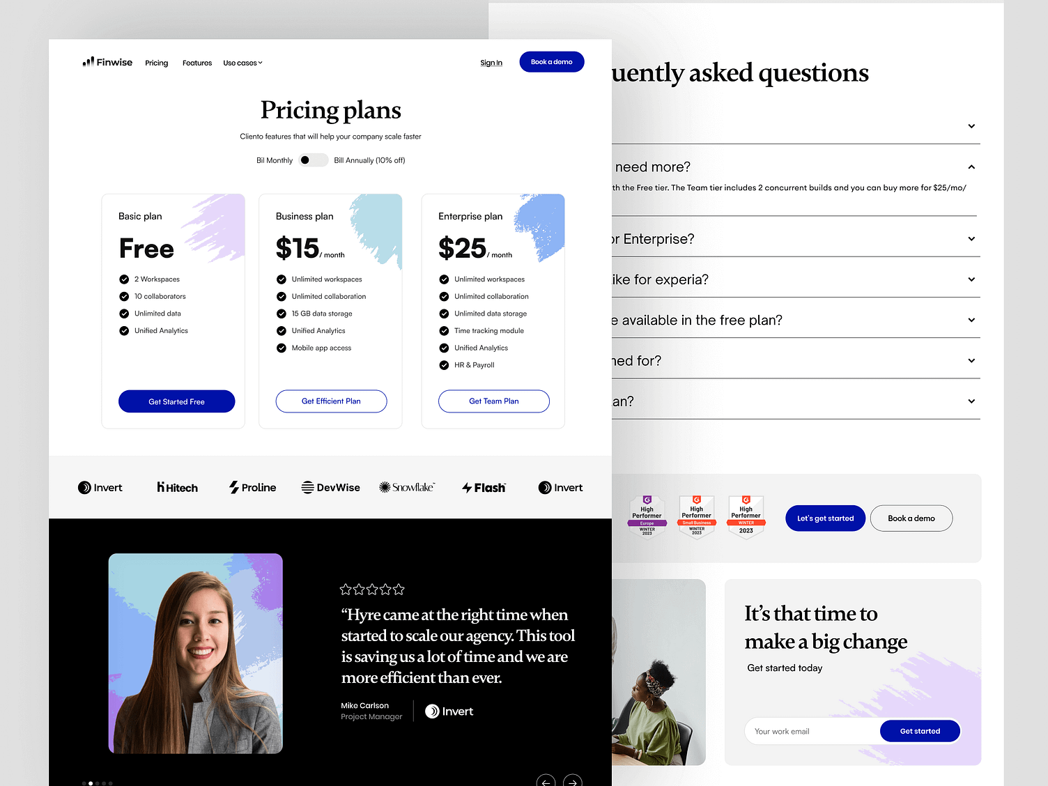 FinWise SaaS Software Pricing Page Design by Emilian for DesignUp on ...