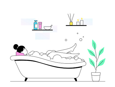 Let worries disolve bath bubble bath bubbles character character illustration design feel good flat illustration leisure people illustration relaxation selfcare vector wellbeing wellness woman young woman