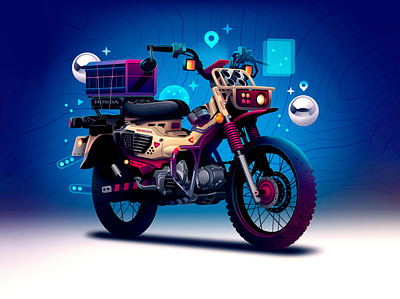 Allen kuo honda bike cross illustration lifestyle mechanic moto neon street ui urban