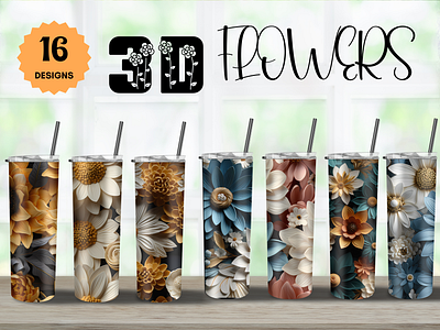 3D Sunflowers Tumbler Wrap PNG Bundle 20 oz tumbler