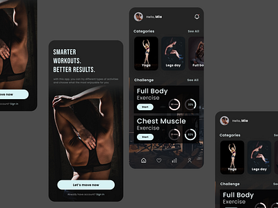 Fitness & Workout App app dark design fitness health ui
