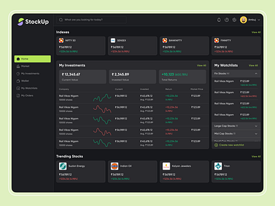 StockUp - Stock Trading Dashboard UI/UX Design dashboard dashboard design dashboard ui dashboard ux design figma stock dashboard trading dahsboard ui ui design user interface ux design web design