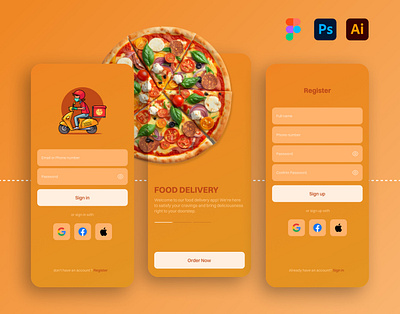 Food Delivery welcome, Sign in, Sign up Pages UI dailyui ui