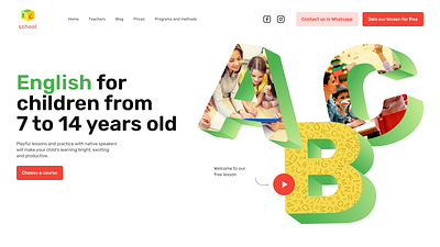 The hero page for English school site 3d graphic design illustration logo typography ui vector volumetric letters
