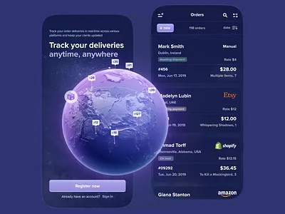 Parcel tracking app dark app map delivery tracking app earth app gloabal delivery globe parcel delivery