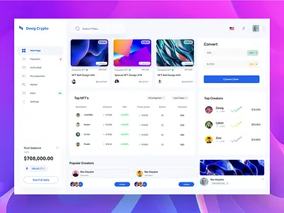 NFT Dashboard admin panel admin panel design crypto cryptocurrency dashboard design digital art interface design minimal nft product design saas saas application saas design saas ui tool ui design visual design web app design web application web application design