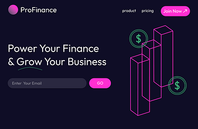 ProFinance Landing page design for finance app animation branding des design graphic design illustration ui ux vector