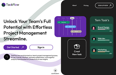 TaskFlow Landing page design for a project management tool branding des design graphic design illustration ui ux