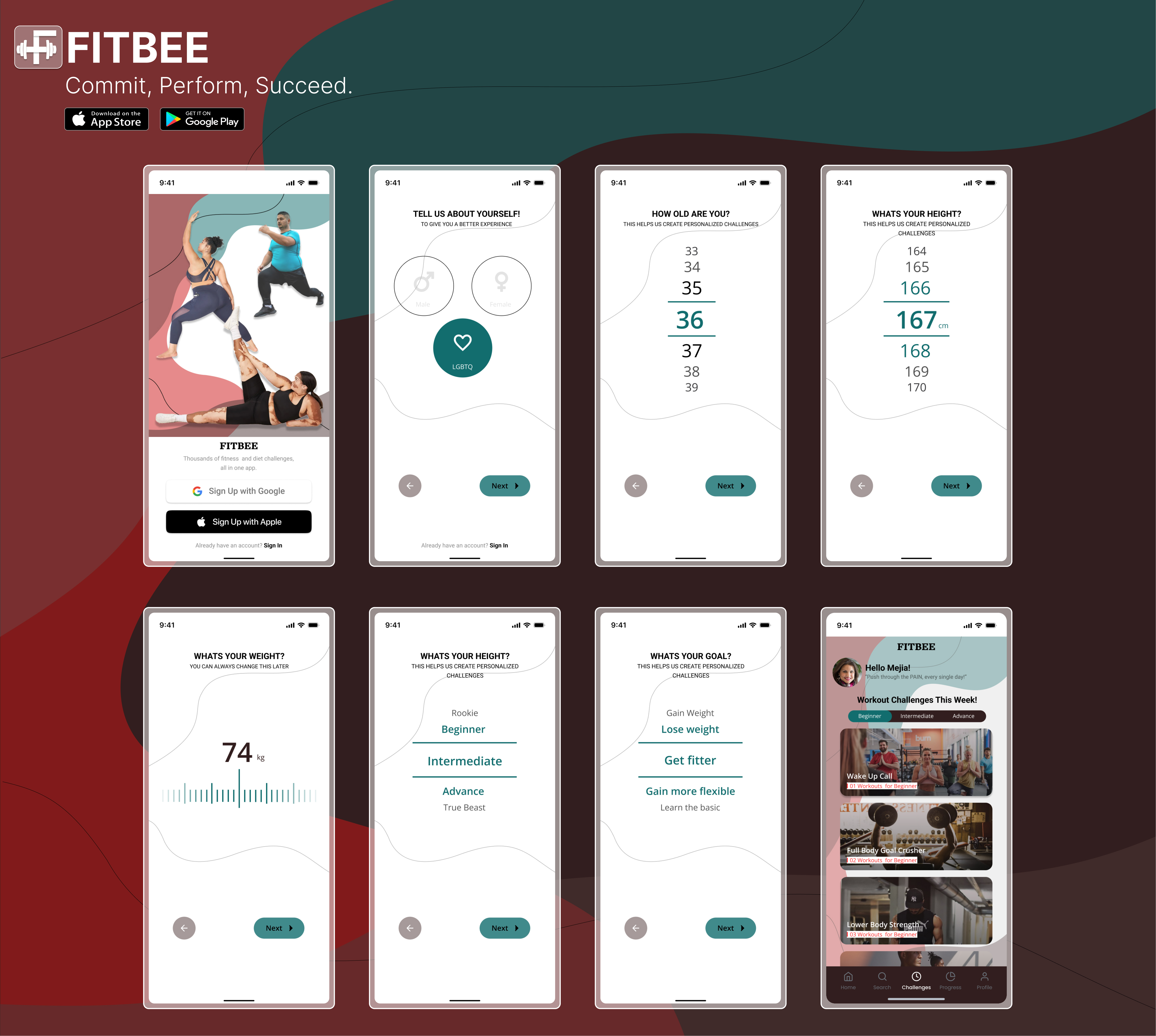 "FITBEE" Fitness App Signup Journey app challenges dailyui dailyui001 design graphic design illustration ui