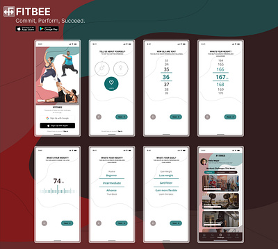 "FITBEE" Fitness App Signup Journey app challenges dailyui dailyui001 design graphic design illustration ui