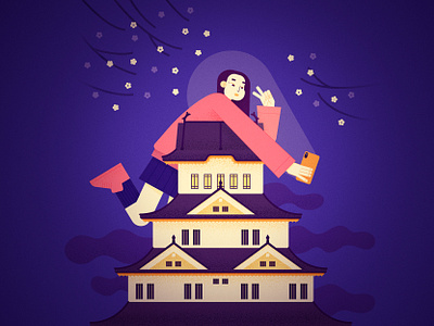 Konnichiwa architecture art cartoon character design illustration vector