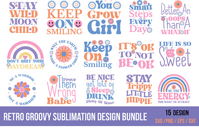 Retro Groovy Sublimation Design Bundle animation branding design graphic design illustration logo mental health motion graphics retro t shirt design vector