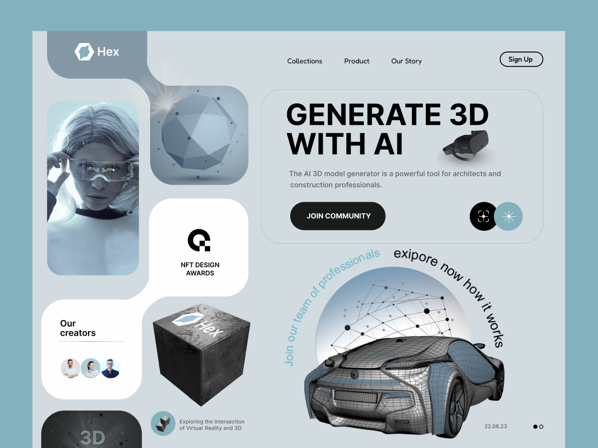Example of Hex AI Website. Figma. UI-UX design