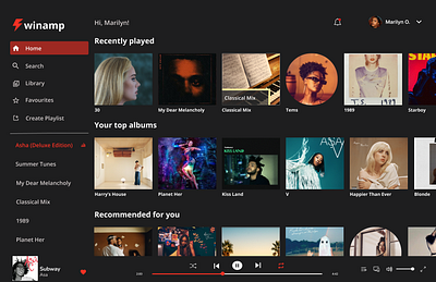 Winamp Home Screen Redesign branding design musicplayer ui ux webdesign winamp