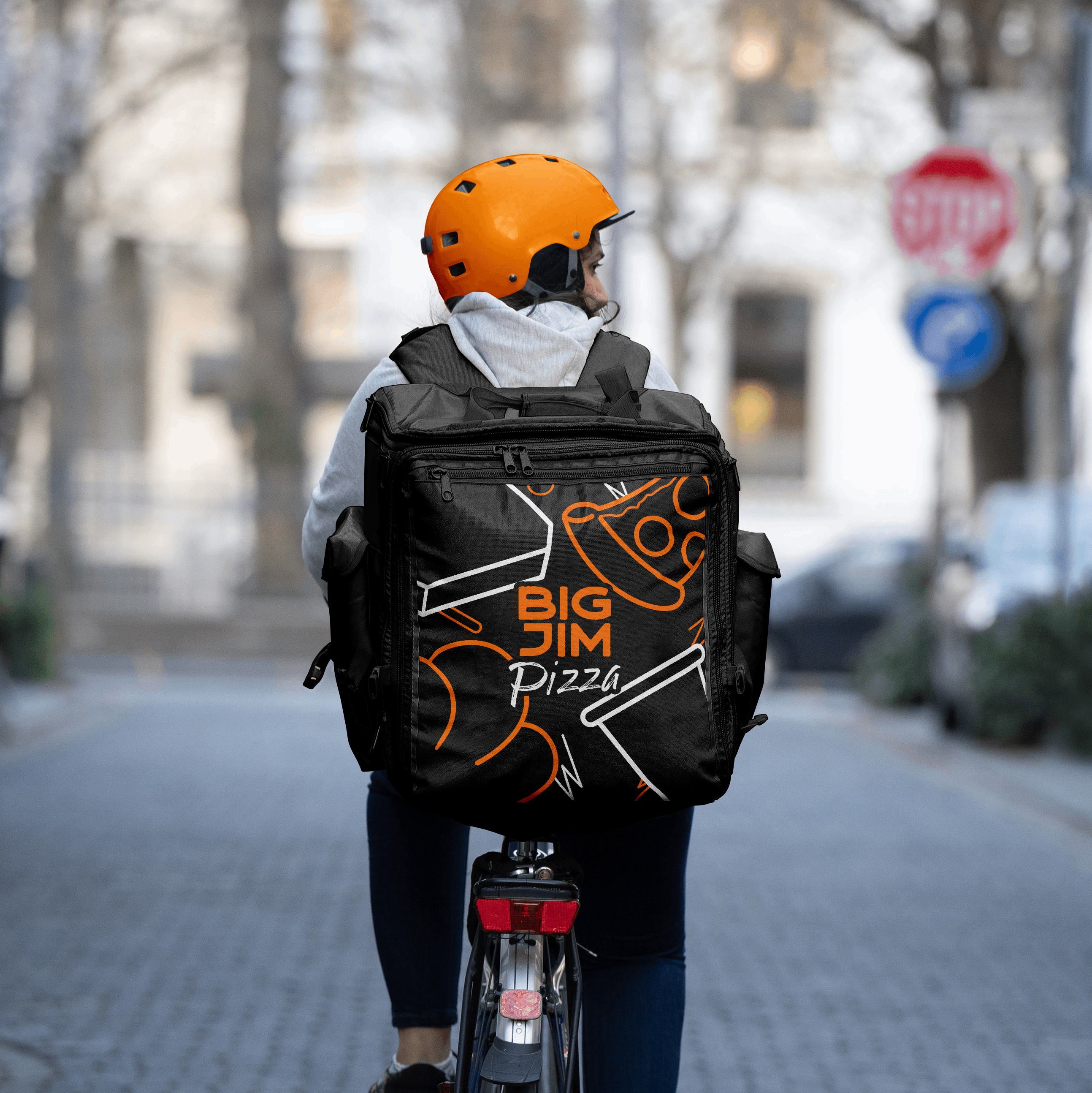 Big Jim Pizzeria Visual Identity animation apron banner black branding bright delivery figma flat food graphic design landing page logo motion graphics orange outlet pizza shirt stationery ui