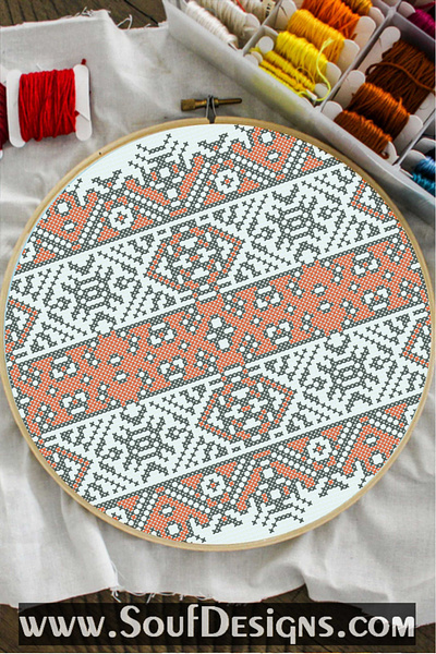 Ethnic Ukrainian / Russian Red Embroidery Cross Stitch Pattern embroidery