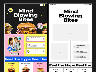 Brutalist Burger Website brutalism brutalist burger shop burgers hi fi neo brutalism playful ui ux web web design wireframe