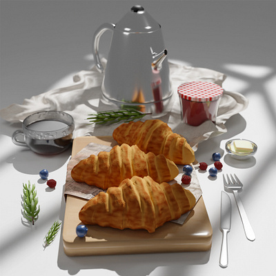 Morning chill with croissant 3d blender design food graphic design modeling