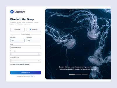 Sign Up - Ocean Web Design animation app authentication daily ui daily ui 001 design graphic design illustration landing page logo minimal modern ocean register sign in sign up ui ux web design website