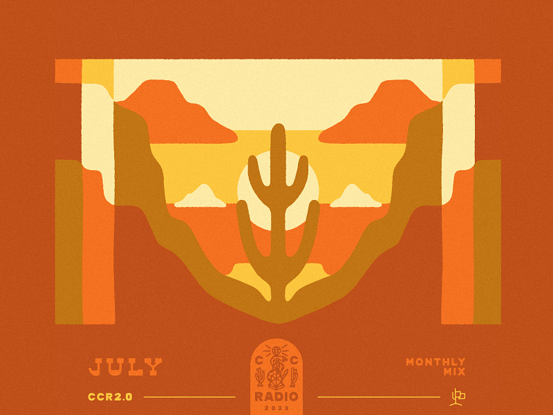 Monthly Mix: July album arizona cactus cosmic desertwave desert illustration july landscape monthly mix music art playlist cover saguaro spotify sunset western