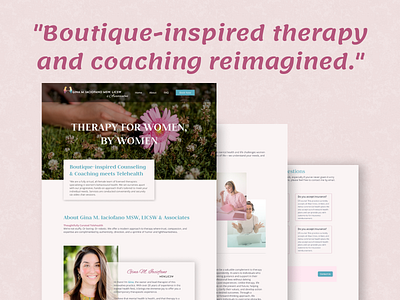 "Boutique-inspired therapy and coaching reimagined website." clean layout coaching figma modern design telehealth therapy ui design virtual counseling website design womens behavioral health