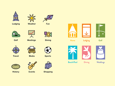 Resort Web Site Icons design graphic design hospitality marketing iconography icons illustration vector