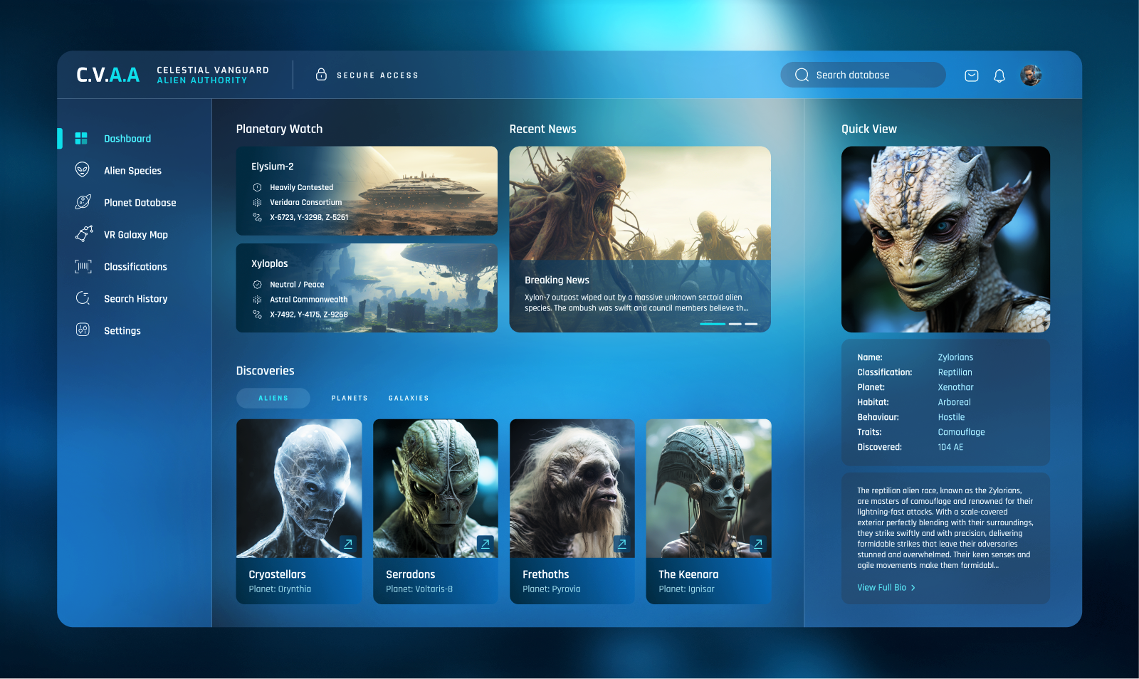 Sci-Fi Alien Pokedex design homepage landing page sci fi ui ui design ux design uxui design web web design website website design