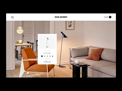 Minimalist e-commerce concept for Louis Poulsen animation branding cartanimation concept design ecommerce figma graphic design heroheader interaction minimalism navigation prototype scrollanimation ui ux