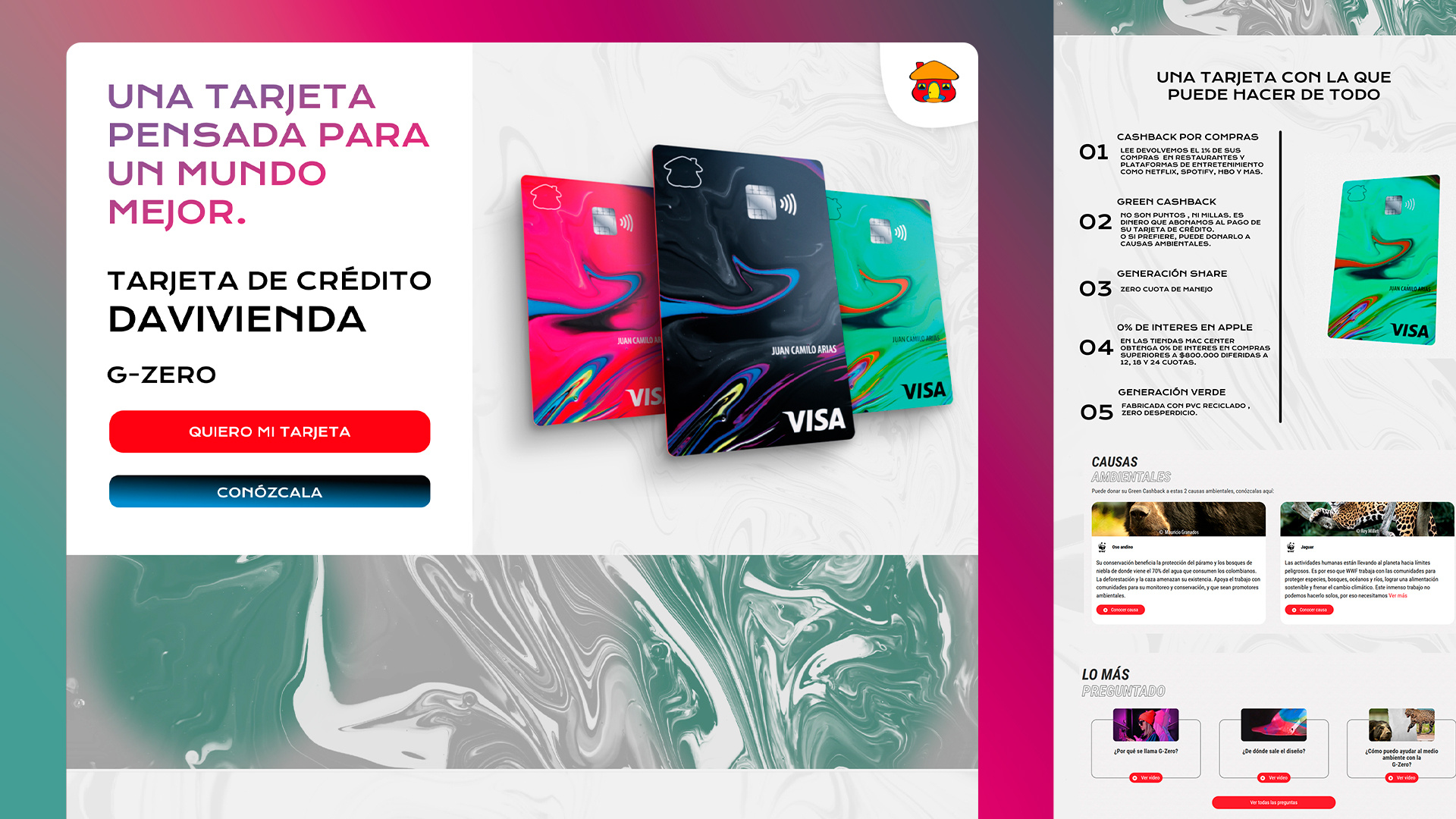 Davivienda / G-Zero Card Landing Page Redesign Concept app branding design graphic design landing page perta ui ux