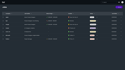 foli: Job tracking table app design mobile ui user experience