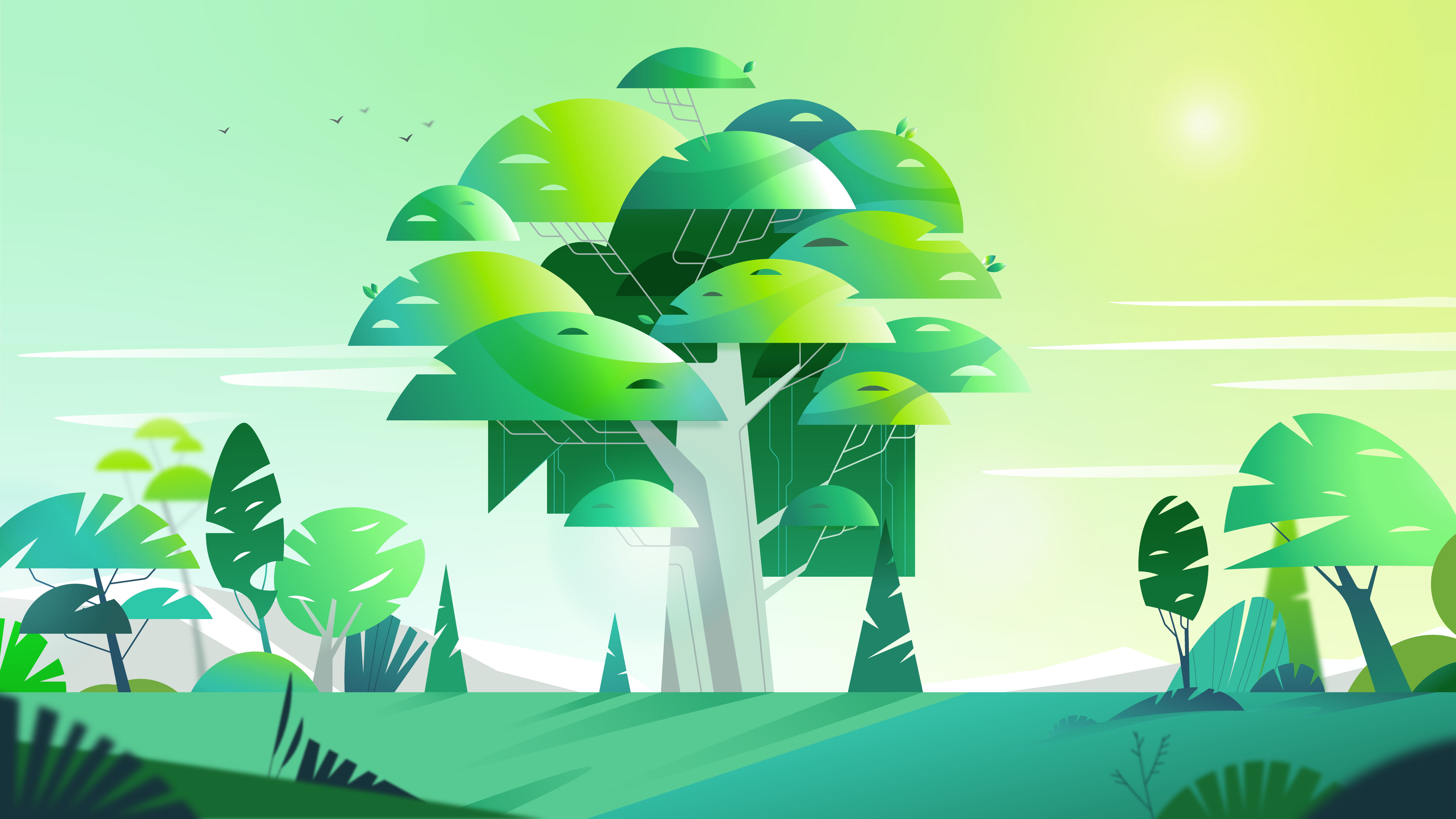 Green tree 2d art branding design drawing flat green illustration landscape motion graphics vector