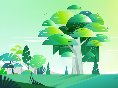 Green tree 2d art branding design drawing flat green illustration landscape motion graphics vector