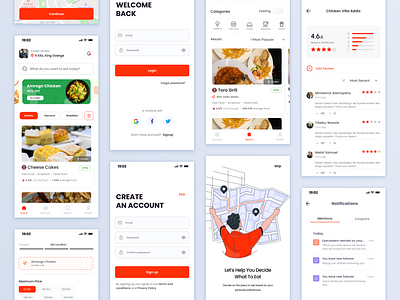 EatOut - Food Review App category featured filter food food delivery food rating login mobile mobile design mobile page notification popup rating restaurant restaurant screen review signup tab view tabs