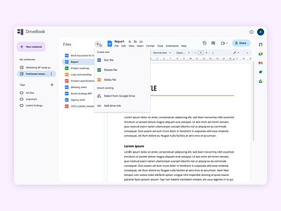 DriveBook - a OneNote for Google Drive project angular google drive material 3 material you onenote productivity single page single page app