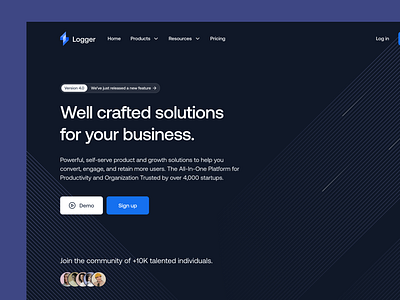 Logger Landing Page concept dark mode illustration landing page design landingpage lines minimal design patterns ui uidesign uiux