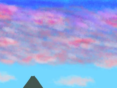 Sunset Skiers and a Mountain digital painting painting