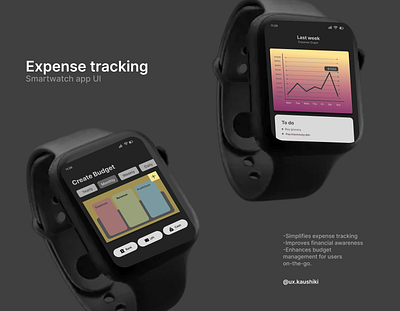 Expense tracking App Interface (Smartwatch) app build darkmode designdrug expensetracker expensetrackingapp figma graphicdesigner smartwatchappui smartwatchbenefits smartwatchinterface ui uiux uiuxdesigner userinterfacedesign watchmegrow