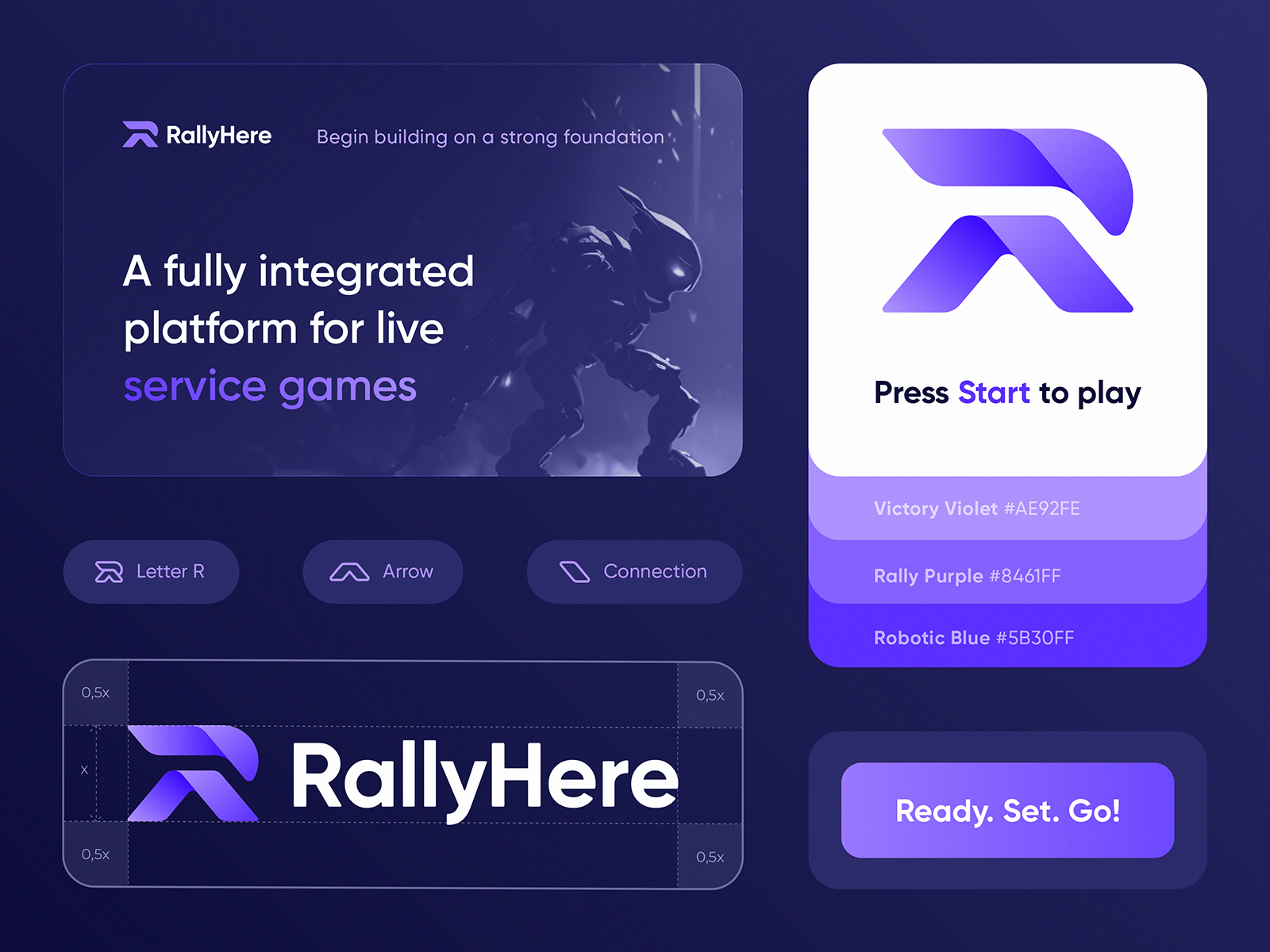 Rally Here Logo Design ai ar blockchain branding crypto defi development game gaming gradient icon identity lepisov lettering logo nft platform saas tech vr