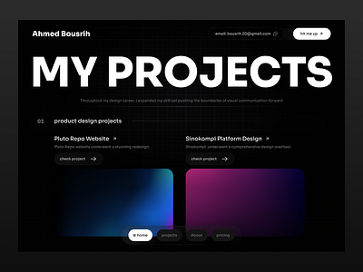 Portfolio - Porjects Page upcoming to Framer branding button dark get in touch icon portfolio project simplistic ui ux web webdesign website