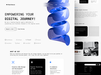 Nextmove Design Agency landing page 3d agency clean design figma futuristic grey high-end landing page logo modern simple ui ux vector web design