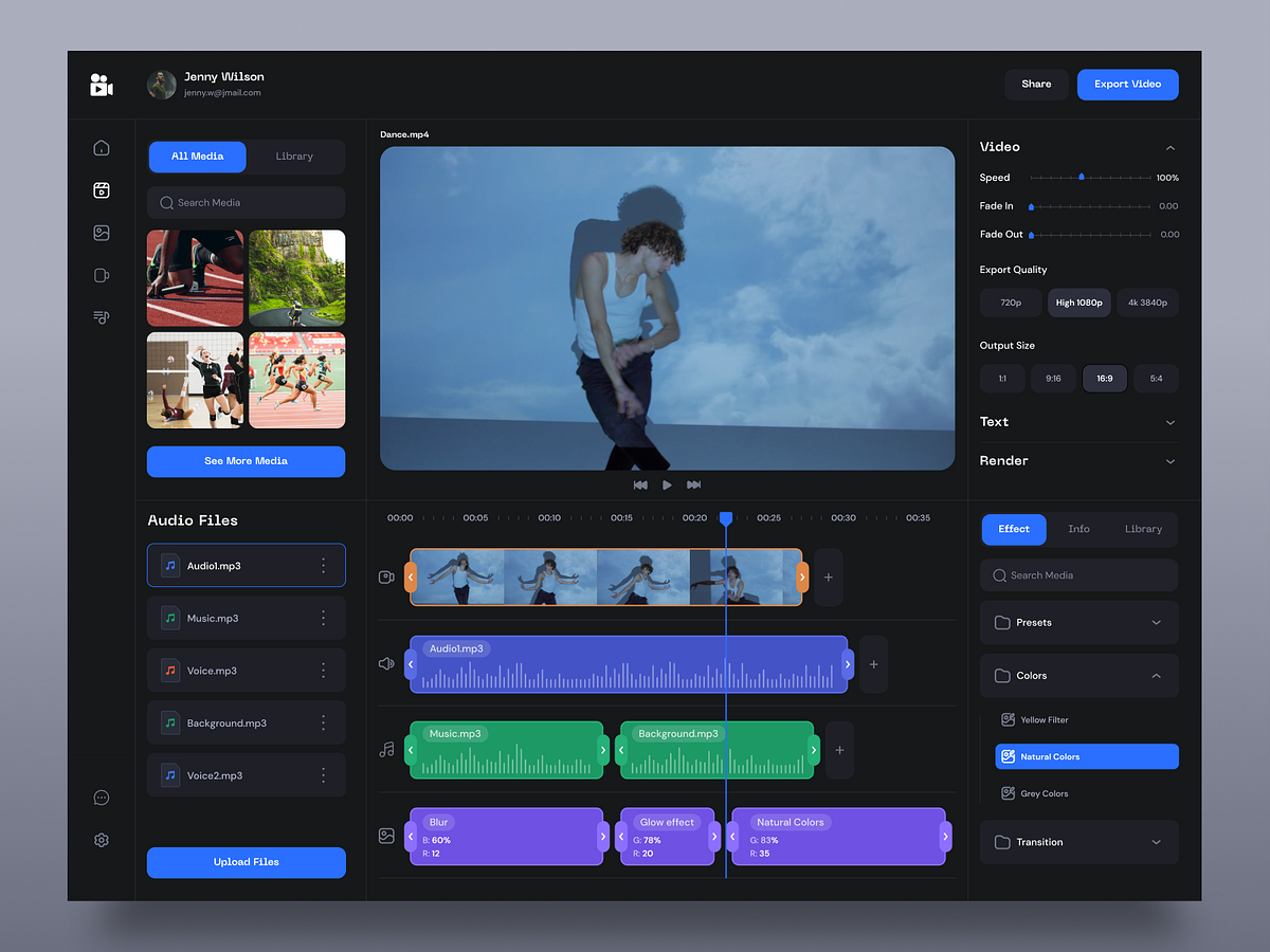Video Editing Dashboard by Afterglow on Dribbble